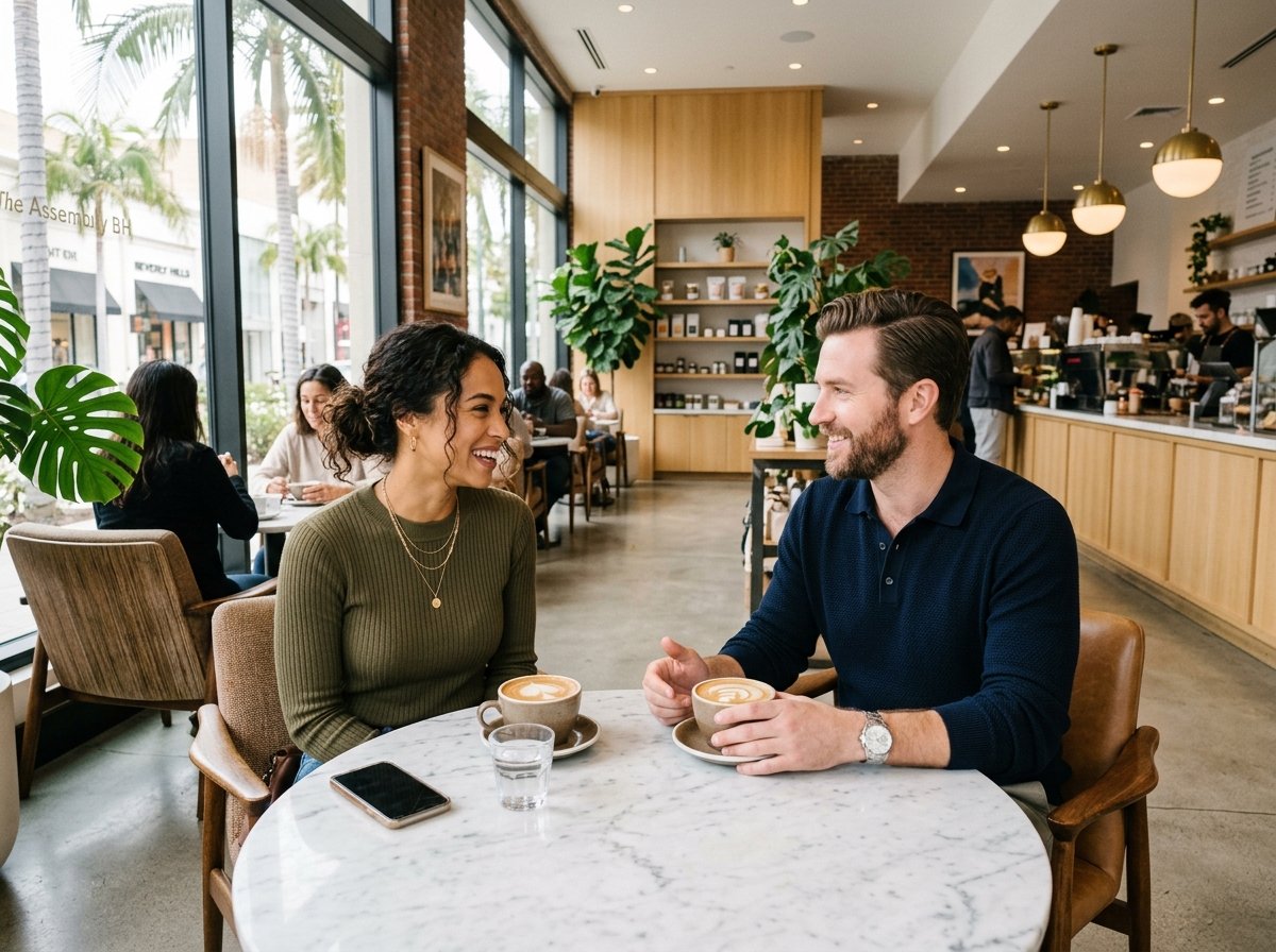 Safe public coffee date in an upscale Los Angeles cafe
